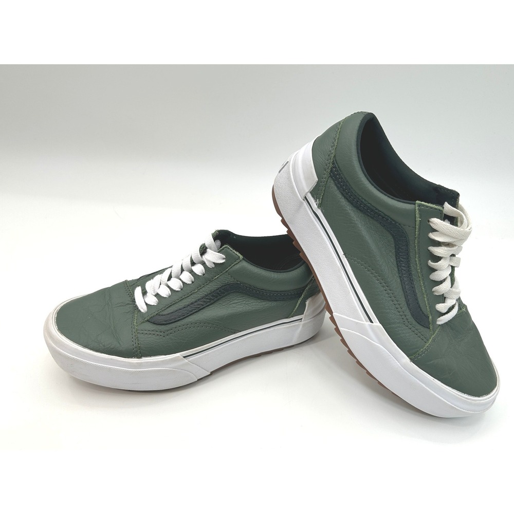 Vans Old Skool Stacked Forest Green Leather Platform Sneakers Mens 6.5 Womens 8 - Picture 3 of 9